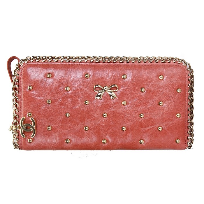 Replica Chanel Bow Long Zip Around Wallets 9868 Pink